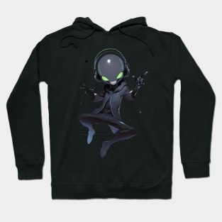 An alien is listening to music in headphones Hoodie